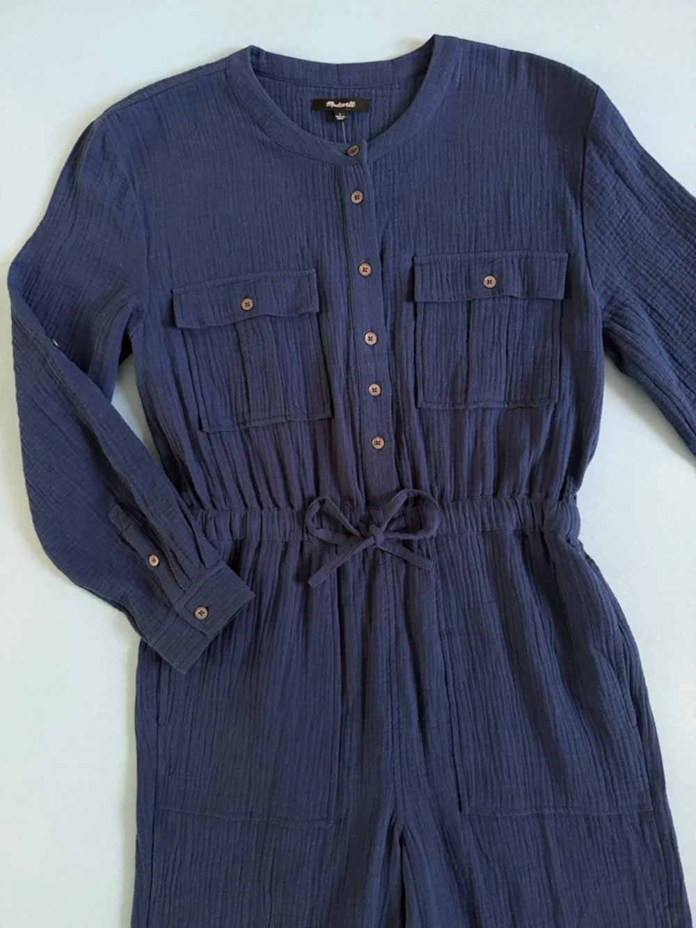 NWT Madewell‎ Lightspun Tapered Leg Coastal Blue Gauze Cotton Jumpsuit